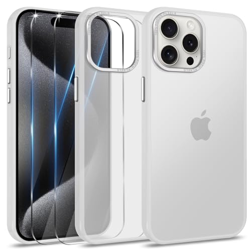 Btstring Hülle für iPhone 15 Pro Max mit 2 Stück Schutzfolie, Minimalistische Transluzente Matte Schutzhülle, Stoßfeste Kratzfeste Anti-Fingerabdruck Case, Transparent von Btstring