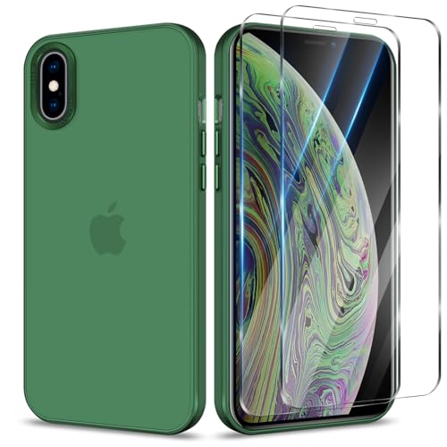 Btstring Hülle für iPhone X/XS mit 2 Stück Schutzfolie, Minimalistische Transluzente Matte Schutzhülle, Stoßfeste Kratzfeste Anti-Fingerabdruck Case, Grün von Btstring