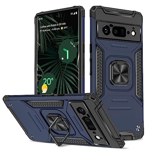 Btstring Hülle kompatibel mit Google Pixel 6 Pro, Militär Standard Stoßfest Handyhülle Case Hybrid Metall Ring Halter Schutzhülle Handy Hüllen Cover -Blau von Btstring