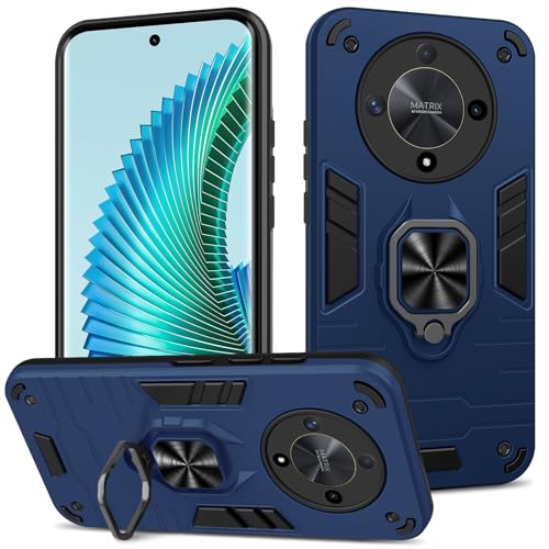 Btstring Hülle kompatibel mit Honor Magic 6 Lite/Honor X9b, Militär Standard Stoßfest Handyhülle Case Hybrid Metall Ring Halter Schutzhülle Handy Hüllen Cover -Blau von Btstring