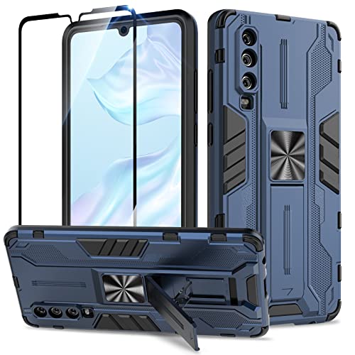 Btstring Hülle kompatibel mit Huawei P30 mit Schutzfolie, Militär Standard Cover Case Standfunktion Handy Hüllen- Blau von Btstring