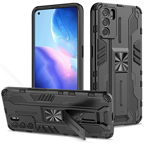 Btstring Hülle kompatibel mit Oppo Reno 6, Militär Standard Cover Case Standfunktion Handy Hüllen -Schwarz von Btstring