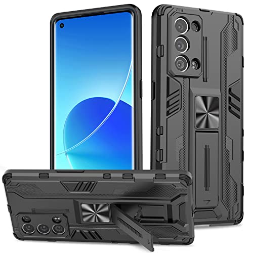 Btstring Hülle kompatibel mit Oppo Reno 6 Pro, Militär Standard Cover Case Standfunktion Handy Hüllen -Schwarz von Btstring