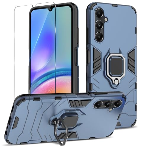 Btstring Hülle kompatibel mit Samsung Galaxy A05s mit Schutzfolie, Militär Standard Stoßfest Handyhülle Case Hybrid Metall Ring Halter Schutzhülle Handy Hüllen Cover -Blau von Btstring