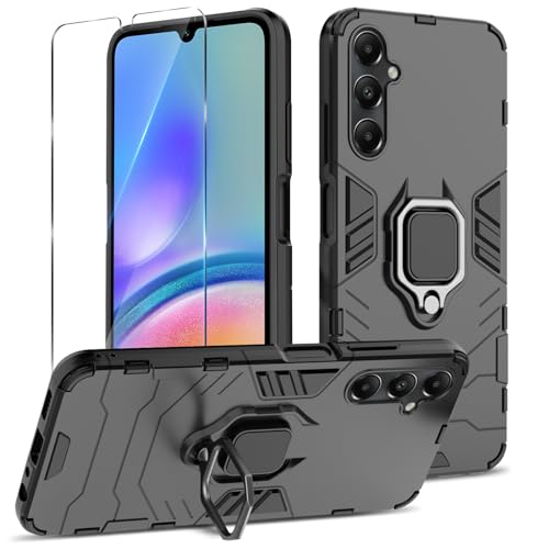 Btstring Hülle kompatibel mit Samsung Galaxy A05s mit Schutzfolie, Militär Standard Stoßfest Handyhülle Case Hybrid Metall Ring Halter Schutzhülle Handy Hüllen Cover -Schwarz von Btstring