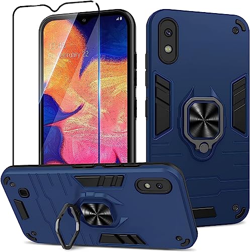 Btstring Hülle kompatibel mit Samsung Galaxy A10 mit Schutzfolie, Militär Standard Stoßfest Handyhülle Case Hybrid Metall Ring Halter Schutzhülle Handy Hüllen Cover -Blau von Btstring