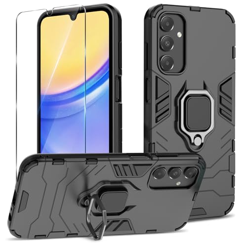 Btstring Hülle für Samsung Galaxy A15 mit Panzer Schutz Glas, Militär Standard Stoßfest Handyhülle Case Hybrid Metall Ring Halter Schutzhülle Handy Hüllen Cover- Schwarz Btstring Hülle für Samsung Galaxy A15 mit Panzer Schutz Glas, Militär Standard Stoßfest Handyhülle Case Hybrid Metall Ring Halter Schutzhülle Handy Hüllen Cover- Schwarz von Btstring