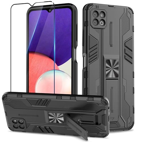 Btstring Hülle kompatibel mit Samsung Galaxy A22 5G mit Schutzfolie, Militär Standard Cover Case Standfunktion Handy Hüllen Schwarz von Btstring