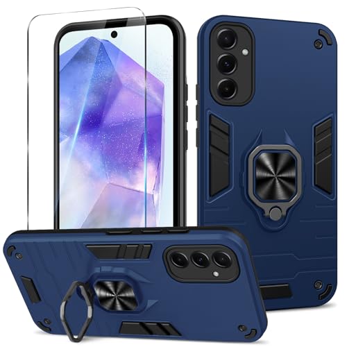 Btstring Hülle kompatibel mit Samsung Galaxy A55 mit Schutzfolie, Militär Standard Stoßfest Handyhülle Case Hybrid Metall Ring Halter Schutzhülle Handy Hüllen Cover- Blau Btstring Hülle kompatibel mit Samsung Galaxy A55 mit Schutzfolie, Militär Standard Stoßfest Handyhülle Case Hybrid Metall Ring Halter Schutzhülle Handy Hüllen Cover- Blau von Btstring