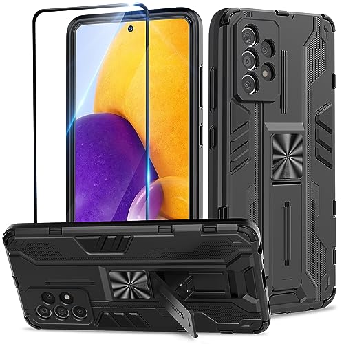 Btstring Hülle kompatibel mit Samsung Galaxy A72 4G /5G mit Schutzfolie, Militär Standard Cover Case Standfunktion Handy Hüllen Schwarz von Btstring