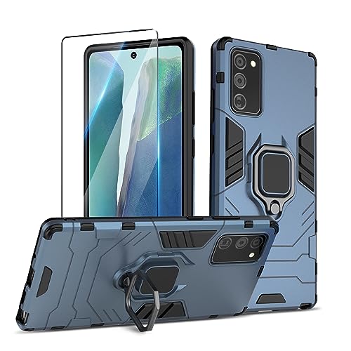 Btstring Hülle kompatibel mit Samsung Galaxy Note 20 mit Schutzfolie, Militär Standard Stoßfest Handyhülle Case Hybrid Metall Ring Halter Schutzhülle Handy Hüllen Cover- Blau von Btstring