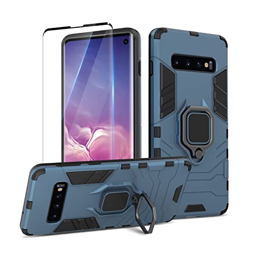 Btstring Hülle kompatibel mit Samsung Galaxy S10 mit Schutzfolie, Militär Standard Cover Case Standfunktion Handy Hüllen -Blau von Btstring