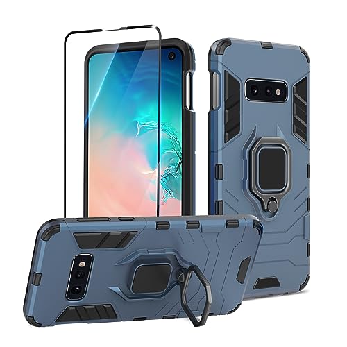 Btstring Hülle kompatibel mit Samsung Galaxy S10E mit Schutzfolie, Militär Standard Stoßfest Handyhülle Case Hybrid Metall Ring Halter Schutzhülle Handy Hüllen Cover- Blau von Btstring