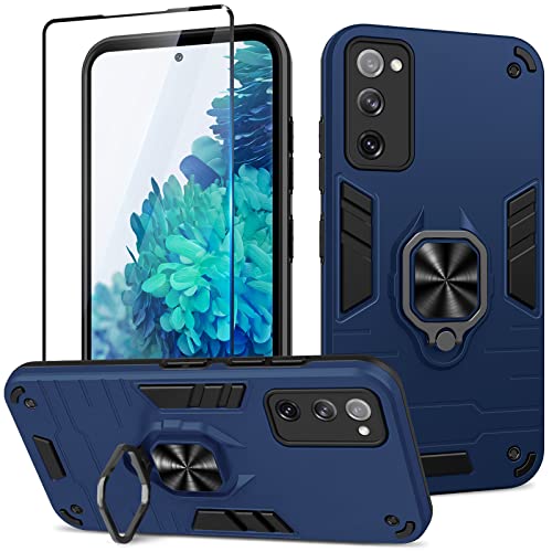 Btstring Hülle kompatibel mit Samsung Galaxy S20 FE mit Schutzfolie, Militär Standard Stoßfest Handyhülle Case Hybrid Metall Ring Halter Schutzhülle Handy Hüllen Cover -Blau von Btstring