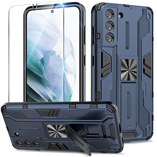 Btstring Hülle kompatibel mit Samsung Galaxy S21 5G mit Schutzfolie, Militär Standard Cover Case Standfunktion Handy Hüllen -Blau von Btstring