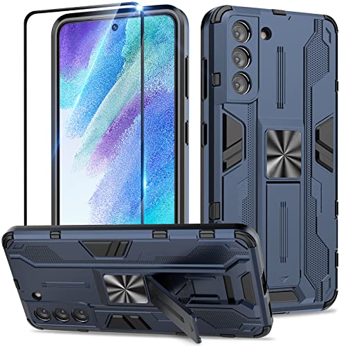 Btstring Hülle kompatibel mit Samsung Galaxy S21 FE 5G mit Schutzfolie, Militär Standard Cover Case Standfunktion Handy Hüllen -Blau von Btstring