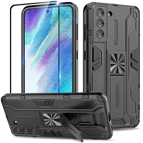 Btstring Hülle kompatibel mit Samsung Galaxy S21 FE 5G mit Schutzfolie, Militär Standard Cover Case Standfunktion Handy Hüllen Schwarz von Btstring