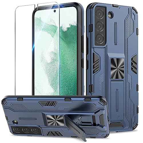 Btstring Hülle kompatibel mit Samsung Galaxy S22 5G mit Schutzfolie, Militär Standard Cover Case Standfunktion Handy Hüllen- Blau von Btstring