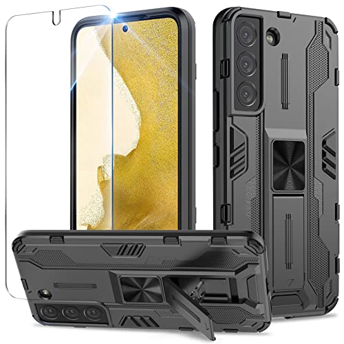 Btstring Hülle kompatibel mit Samsung Galaxy S22 Plus 5G mit Schutzfolie, Militär Standard Cover Case Standfunktion Handy Hüllen Schwarz von Btstring