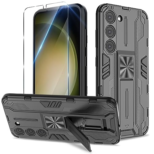 Btstring Hülle kompatibel mit Samsung Galaxy S23 5G /4G mit Schutzfolie, Militär Standard Cover Case Standfunktion Handy Hüllen Schwarz von Btstring