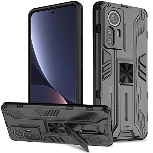 Btstring Hülle kompatibel mit Xiaomi 12 Pro, Militär Standard Cover Case Standfunktion Handy Hüllen Schwarz von Btstring