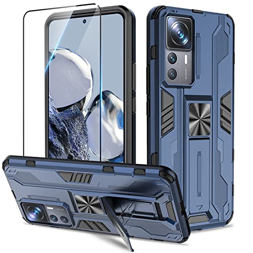 Btstring Hülle kompatibel mit Xiaomi 12T Pro mit Schutzfolie, Militär Standard Cover Case Standfunktion Handy Hüllen -Blau von Btstring