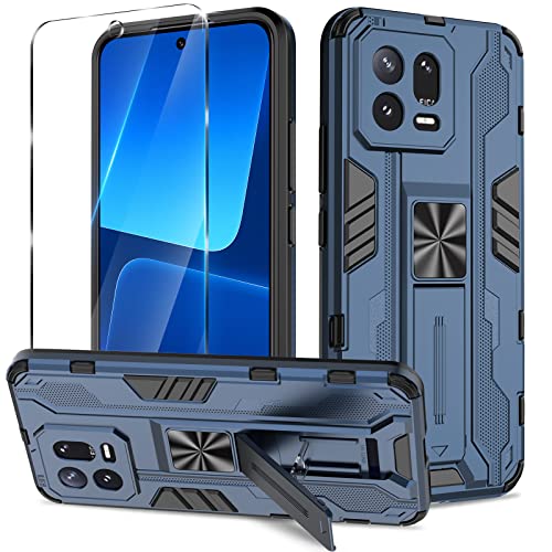 Btstring Hülle kompatibel mit Xiaomi 13 mit Schutzfolie, Militär Standard Cover Case Standfunktion Handy Hüllen -Blau von Btstring