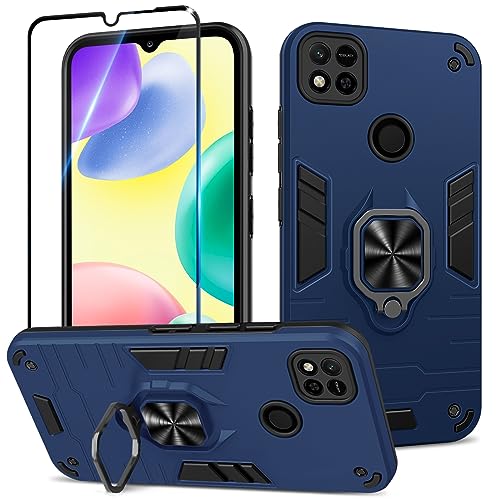 Btstring Hülle kompatibel mit Xiaomi Redmi 10A mit Schutzfolie, Militär Standard Stoßfest Handyhülle Case Hybrid Metall Ring Halter Schutzhülle Handy Hüllen Cover- Blau Btstring Hülle kompatibel mit Xiaomi Redmi 10A mit Schutzfolie, Militär Standard Stoßfest Handyhülle Case Hybrid Metall Ring Halter Schutzhülle Handy Hüllen Cover- Blau von Btstring