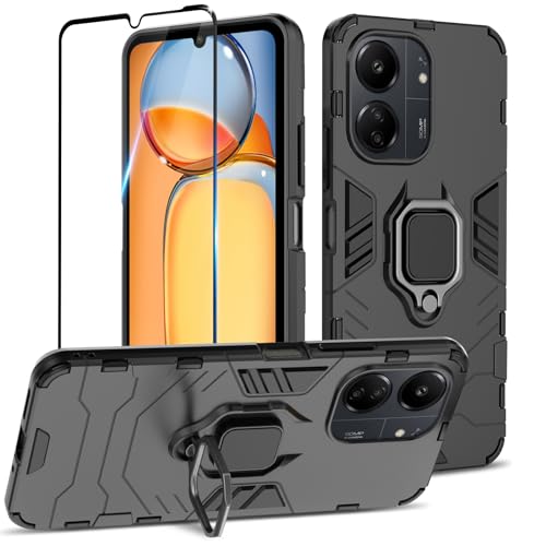 Btstring Hülle kompatibel mit Xiaomi Redmi 13C mit Schutzfolie, Militär Standard Stoßfest Handyhülle Case Hybrid Metall Ring Halter Schutzhülle Handy Hüllen Cover -Schwarz Btstring Hülle kompatibel mit Xiaomi Redmi 13C mit Schutzfolie, Militär Standard Stoßfest Handyhülle Case Hybrid Metall Ring Halter Schutzhülle Handy Hüllen Cover -Schwarz von Btstring
