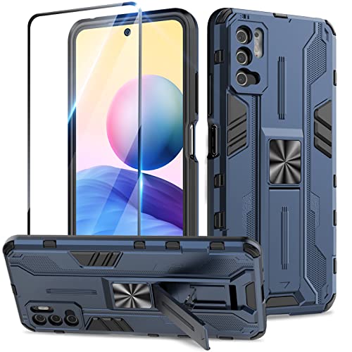 Btstring Hülle kompatibel mit Xiaomi Redmi Note 10 5G mit Schutzfolie, Militär Standard Cover Case Standfunktion Handy Hüllen -Blau von Btstring