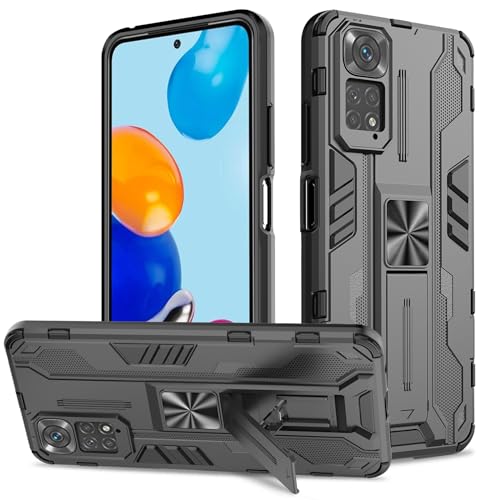 Btstring Hülle kompatibel mit Xiaomi Redmi Note 11 /Note 11S, Militär Standard Cover Case Standfunktion Handy Hüllen Schwarz von Btstring