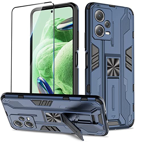 Btstring Hülle kompatibel mit Xiaomi Redmi Note 12 5G mit Schutzfolie, Militär Standard Cover Case Standfunktion Handy Hüllen -Blau von Btstring