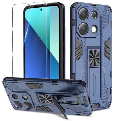 Btstring Hülle kompatibel mit Xiaomi Redmi Note 13 4G mit Schutzfolie, Militär Standard Cover Case Standfunktion Handy Hüllen -Blau von Btstring