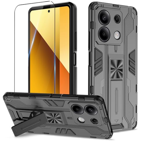 Btstring Hülle kompatibel mit Xiaomi Redmi Note 13 5G mit Schutzfolie, Militär Standard Cover Case Standfunktion Handy Hüllen Schwarz von Btstring