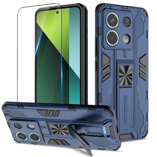 Btstring Hülle kompatibel mit Xiaomi Redmi Note 13 Pro 5G mit Schutzfolie, Militär Standard Cover Case Standfunktion Handy Hüllen -Blau von Btstring