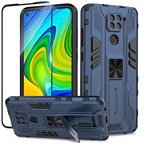 Btstring Hülle kompatibel mit Xiaomi Redmi Note 9 mit Schutzfolie, Militär Standard Cover Case Standfunktion Handy Hüllen - Blau von Btstring