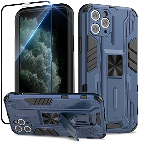Btstring Hülle kompatibel mit iPhone 11 Pro mit Schutzfolie, Militär Standard Cover Case Standfunktion Handy Hüllen - Blau von Btstring