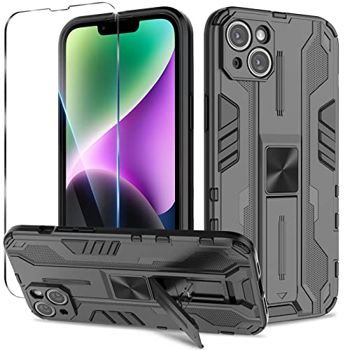 Btstring Hülle kompatibel mit iPhone 14 Plus mit Schutzfolie, Militär Standard Cover Case Standfunktion Handy Hüllen Schwarz von Btstring