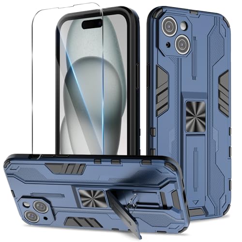 Btstring Hülle kompatibel mit iPhone 15 Plus mit Schutzfolie, Militär Standard Cover Case Standfunktion Handy Hüllen, Blau Btstring Hülle kompatibel mit iPhone 15 Plus mit Schutzfolie, Militär Standard Cover Case Standfunktion Handy Hüllen, Blau von Btstring