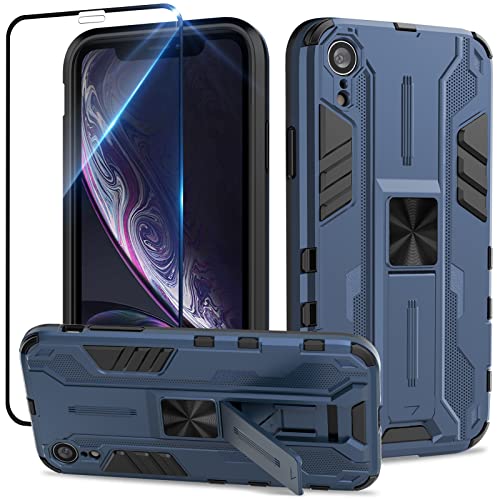 Btstring Hülle kompatibel mit iPhone XR mit Schutzfolie, Militär Standard Cover Case Standfunktion Handy Hüllen - Blau von Btstring