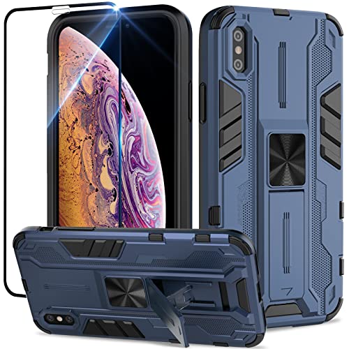 Btstring Hülle kompatibel mit iPhone XS Max mit Schutzfolie, Militär Standard Cover Case Standfunktion Handy Hüllen - Blau von Btstring