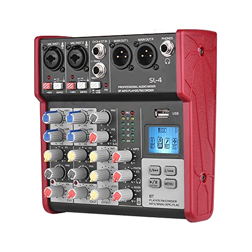 Btuty 4-Kanal-Mischkonsole mit 2 Bändern EQ Eingebaute 48 V Phantomspeisung Unterstützt BT-Anschluss MP3-Player USB für die Aufnahme von DJ Network Live Broadcast Karaoke von Btuty