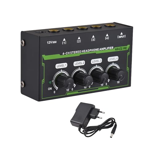 Btuty 4-Kanal-Mono/Stereo-Kopfhörerverstärker, 7 RGB-Lichter Mini Headphone Amplifier, Splitter mit Netzteil(DC 12 V 6,35 mm Eingang/Ausgang) für kleine Clubs Bars Bühnenmixer von Btuty