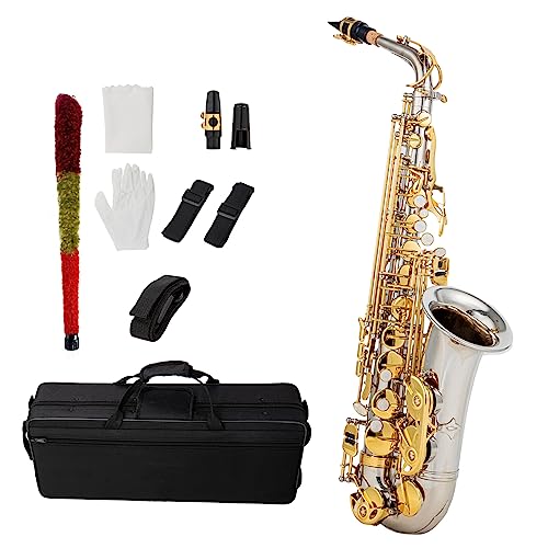 Btuty Eb Alt-Saxophon Messing E Flat Sax 802 Schlüsseltyp Holzblasinstrument mit Reinigungsstab Stoffhandschuhe Gurt Gepolsterte Hülle von Btuty