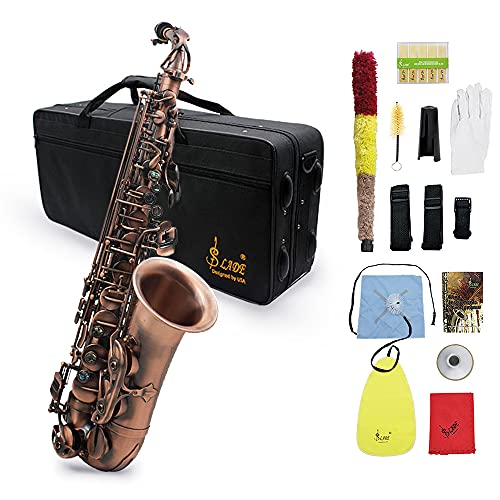 Btuty Eb E-Flat Altsaxophon Rot Bronze Saxophon Abalone Schlüssel Schnitzerei Muster mit Etui Handschuhe Reinigungstuch Riemen Bürste von Btuty