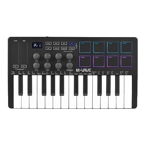 Btuty MIDI-Steuerungstastatur mit 25 Tasten, tragbare USB-Tastatur, MIDI-Controller mit 25 geschwindigkeitsempfindlichen Tasten, 8 Pads mit Hintergrundbeleuchtung, 8 Knöpfe von Btuty