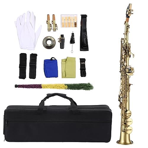 Btuty Sopran-Saxophon Bb Gerade Messing Professional Vernickelt Saxophon Holzblasinstrument Schnitzmuster mit Tragetasche Mundstück Rohrreinigungskit Handschuhe von Btuty