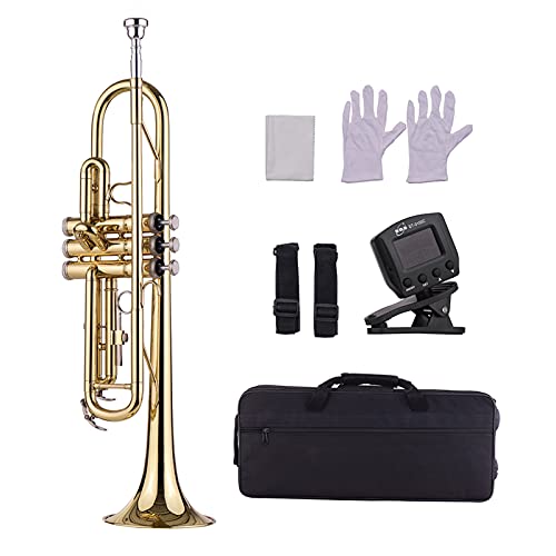 Btuty Standard Bb Messing Trompete Blasinstrument mit Mundstück Tragetasche Handschuhe Reinigungstuch Stimmgerät von Btuty