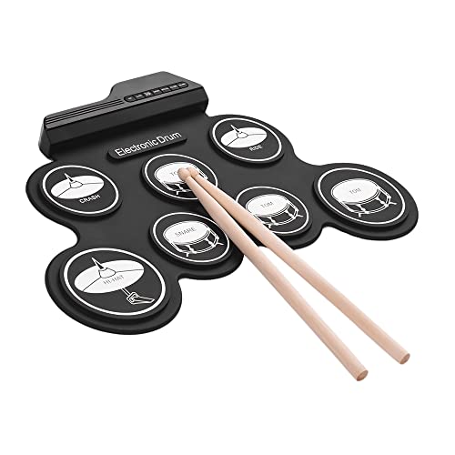 E-drum Set mit 7 Silicon Drum Pads,USB-Roll-Batterie-Set aus Silikon, kompakt, digital, 7 Pads für Batterien mit Pedal-Stäbchen von Btuty