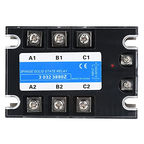 3 Phasiges Halbleiterrelais 80A SSR Modul mit Kühlkörper Zustandsanzeige, Eingang DC 3-32V zum Ausgang AC 24-480V DC-AC Solid State Relais Stufenloser Spannungsregler von Buachois